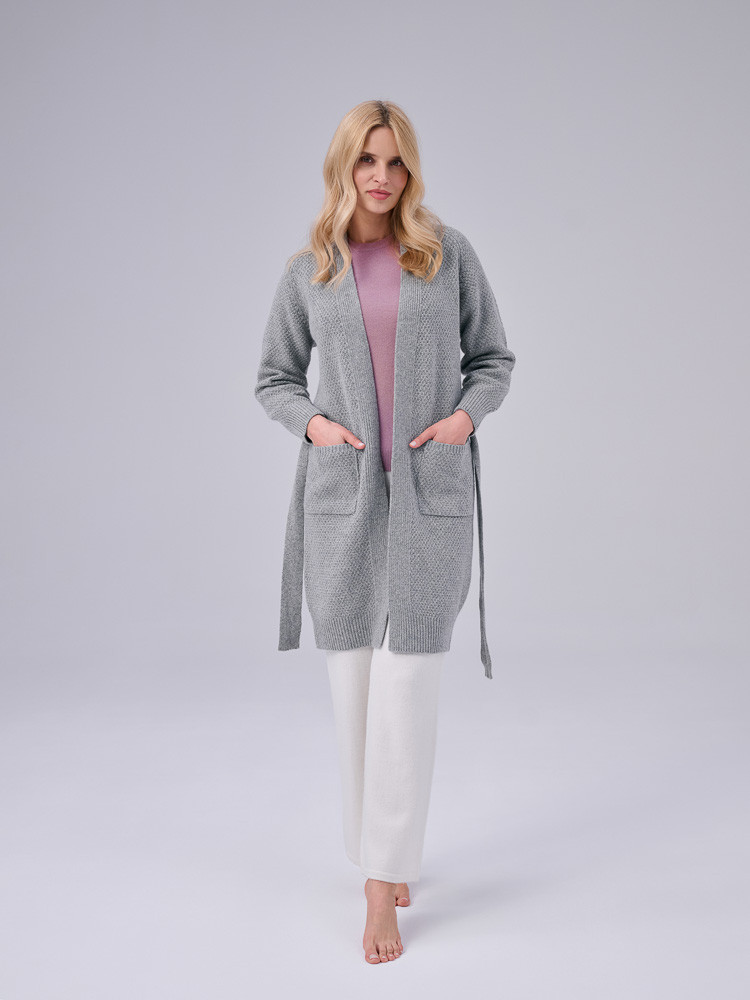Sweter / kardigan z wełny owczej szary