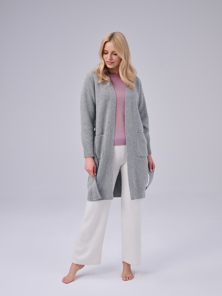 Sweter / kardigan z wełny owczej szary