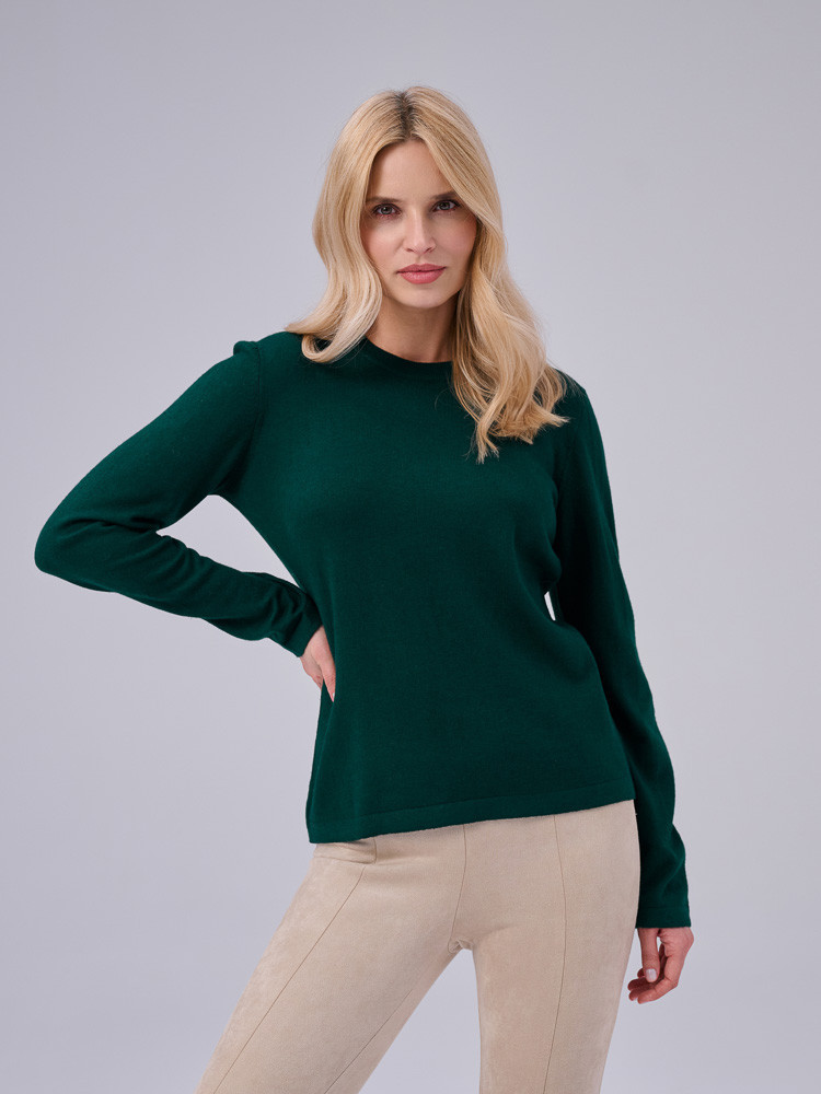 Sweter z wełny owczej butelkowa zieleń