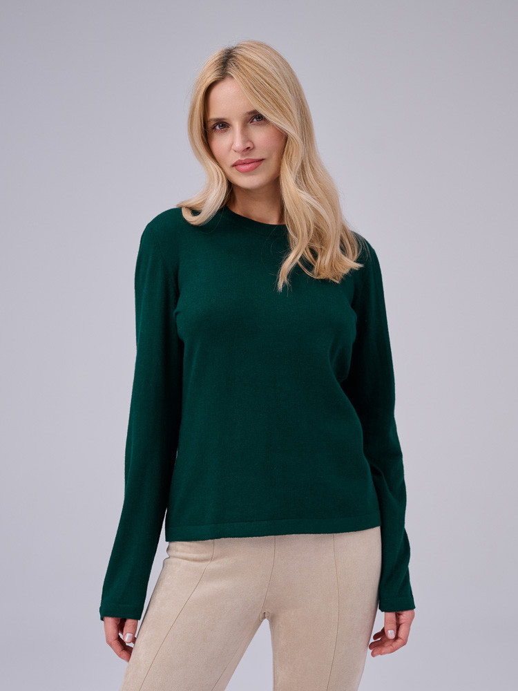 Sweter z wełny owczej butelkowa zieleń
