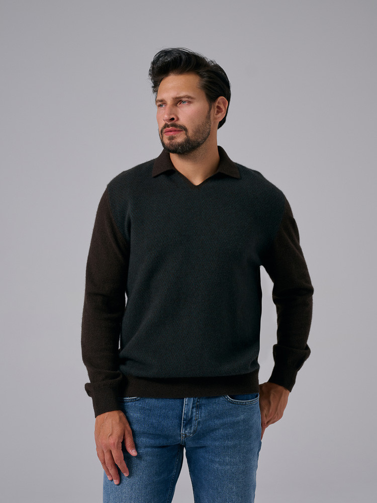 Sweter męski z wełny jaka dwukolorowy