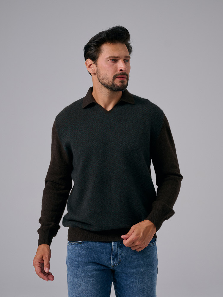 Sweter męski z wełny jaka dwukolorowy